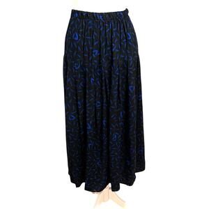 California Krush Size S Vintage Drop Waist Maxi Skirt Black Blue Print